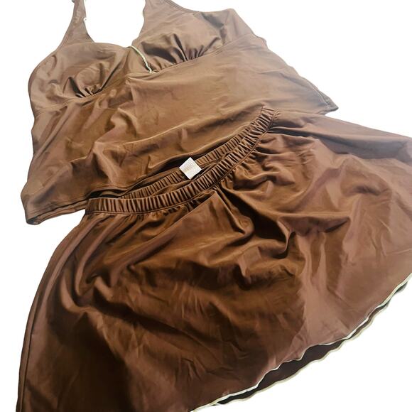 Inches Off Brown Two Piece Skirt Top Swim Size 18 W - Picture 2 of 7